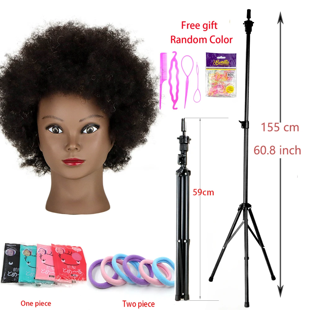 Adjustable Tripod Stand Holder With Female Afro Mannequin Head For Braiding Practice Doll Head For Hairdressing Salon Making Wig