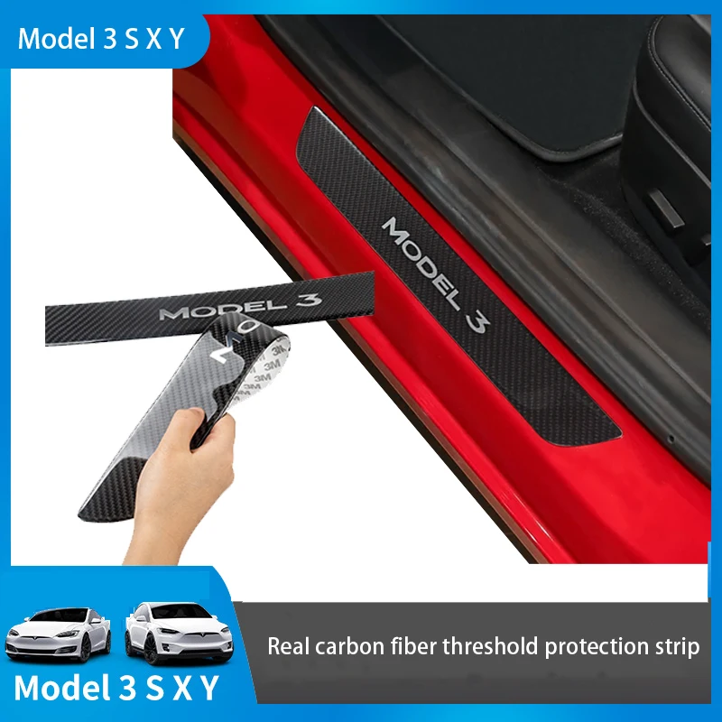 

A Set Of Tesla Model 3/S Applicable Threshold Bar Welcome Pedal Door Side Anti-Stepping Protection Bar Real Carbon Fiber Patch