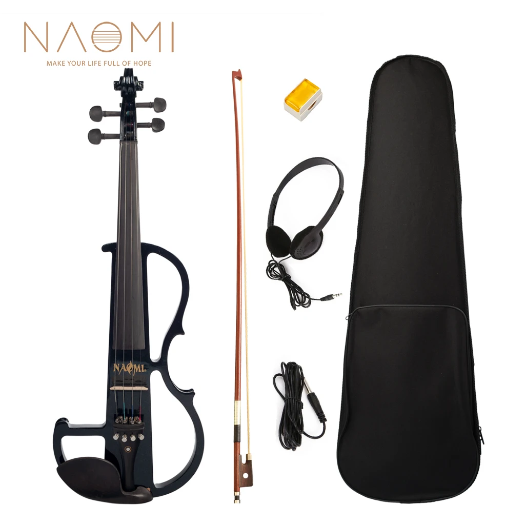 NAOMI 4/4 полноразмерная черная электрическая скрипка/скрипка набор с луком из