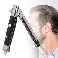 oil hair comb travel friendly foldable retro appearance beard mustache styling push button hair brush for salon