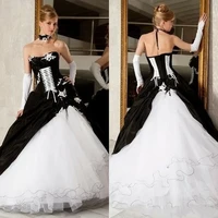 vintage black and white corset wedding dresses 2022 puffy skirt ruffles lace up victorian plus size church bridal wedding gown