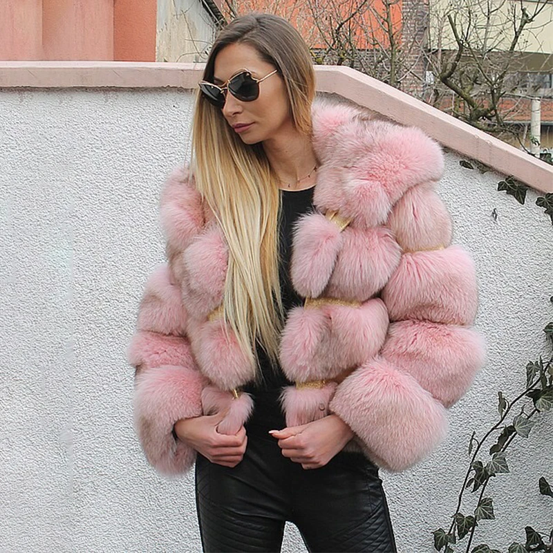 Pink Hooded Real Fox Fur Jackets Short Luxury Overcoats Natural Fox Fur Coats Genuine Trendy Woman Fur Coat 2022 New Fashion enlarge