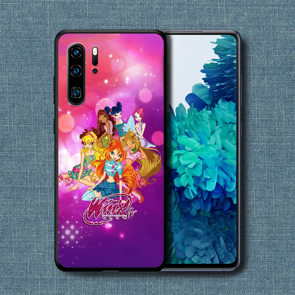 

Winx Clubs Phone Case For Huawei P Mate Smart 10 20 30 40 Lite Z 2019 Pro black Back Tpu Shell Painting Bumper 3D Coque Luxury