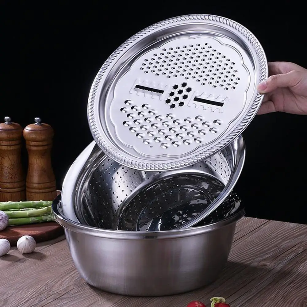 

3Pcs/Set Multifunctional Kitchen Graters Cheese with Stainless Steel Drain Basin for Vegetables Fruits Salad