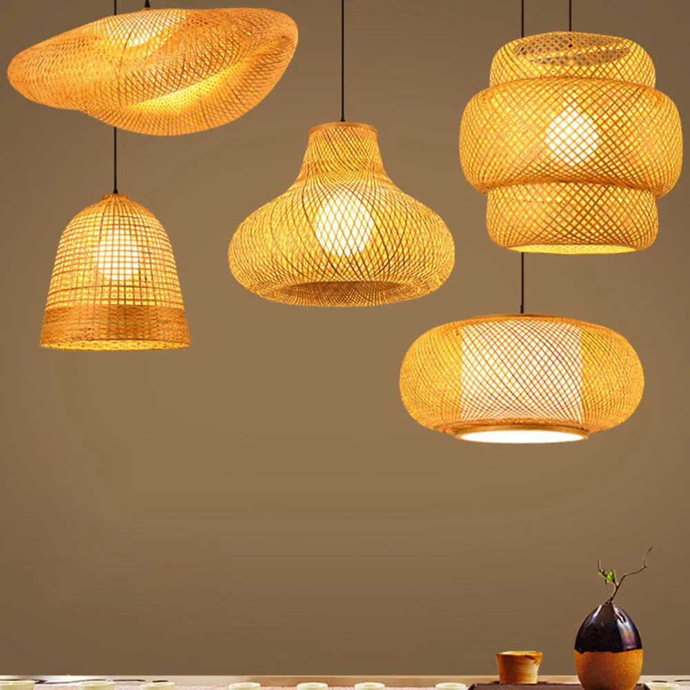 

Bamboo Weaving Chandelier Droplight Chinese Zen Tea Room Lamp Hotel Droplight Hotpot Store Chandelier Bamboo Art Hanging Lamp