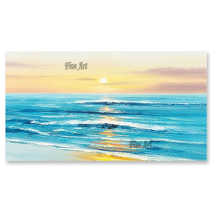 

Seascape Picture Art Palette Knife Sunset Scenery Oil Painting Handmade Unframed Textured Wall Hangings Picture Canvas Wall Art