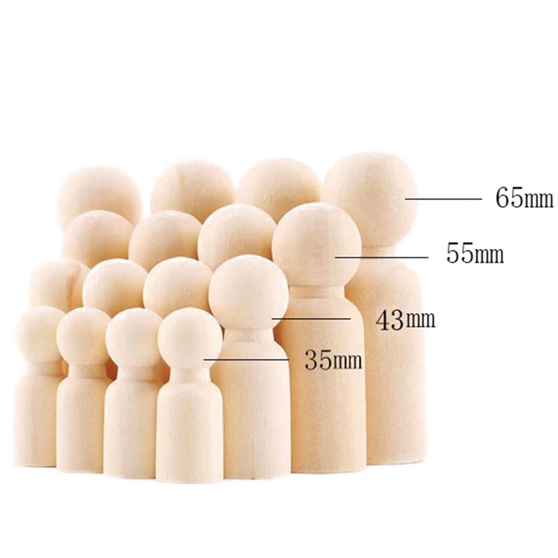 

10PCS Log Painted Wooden Peg Dolls 35mm 43mm 55mm 65mm Unfinished Wood Craft For Home Decoration Wood Ornaments Peg Doll Gift