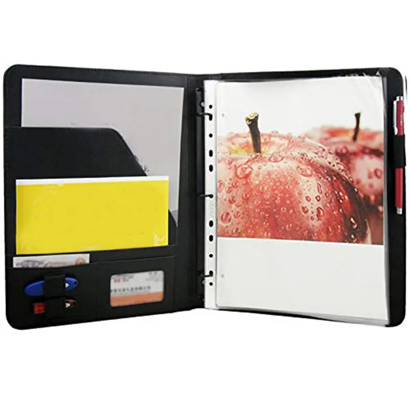 А4 Вегетарианская кожа 3 кольца Портфолио Binder бизнес Padfolio с блокнотом для