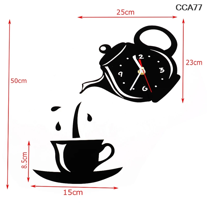 

DIY Acrylic Coffee Cup Teapot 3D Wall Clock Decorative Kitchen Wall Clocks Decor