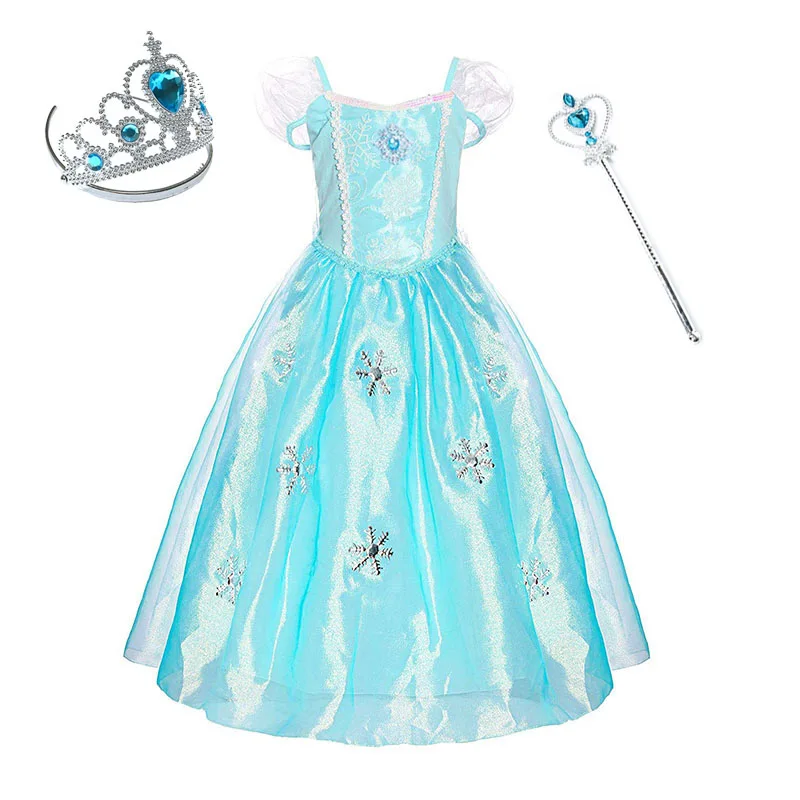 Dress and S02 Комплект для девочек с принтом Эльзы, платье принцессы Детские Sumner Стразы костюм детей Снежная Королева Хэллоуин День рождения платье-фантазия - Цвет: Dress and S02
