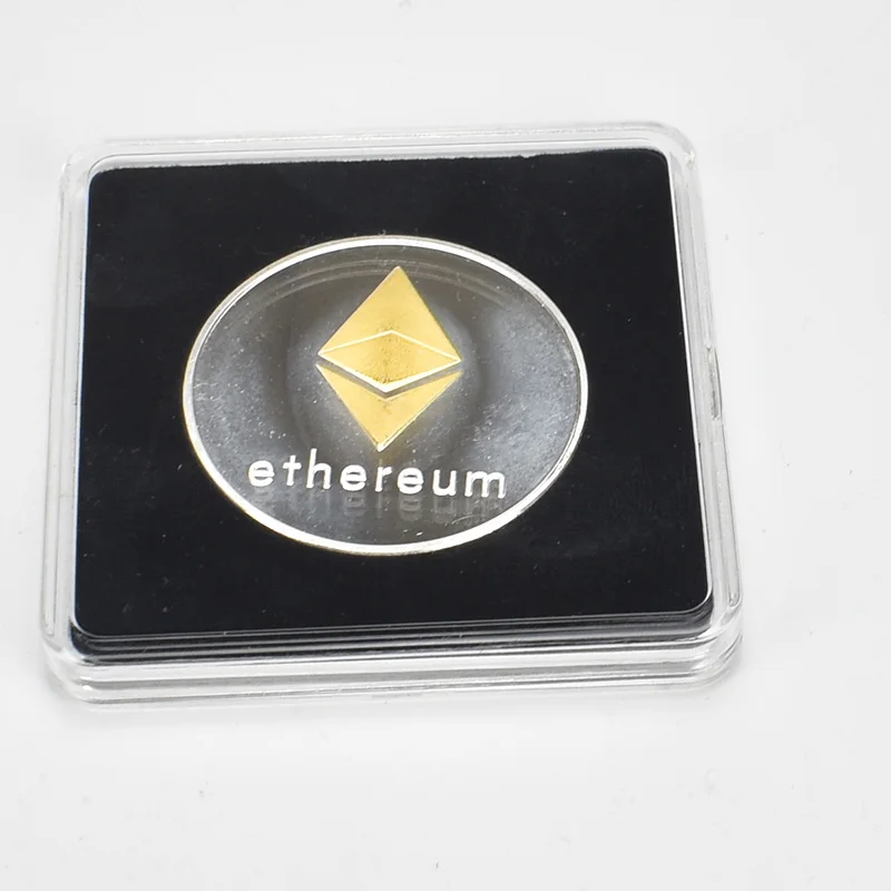 2 color ETH 40 мм Золотая монета-Биткоин с акриловой квадратная коробка Litecoin Eth XRP криптовалюта металлическая монета - Цвет: 2 color ETH