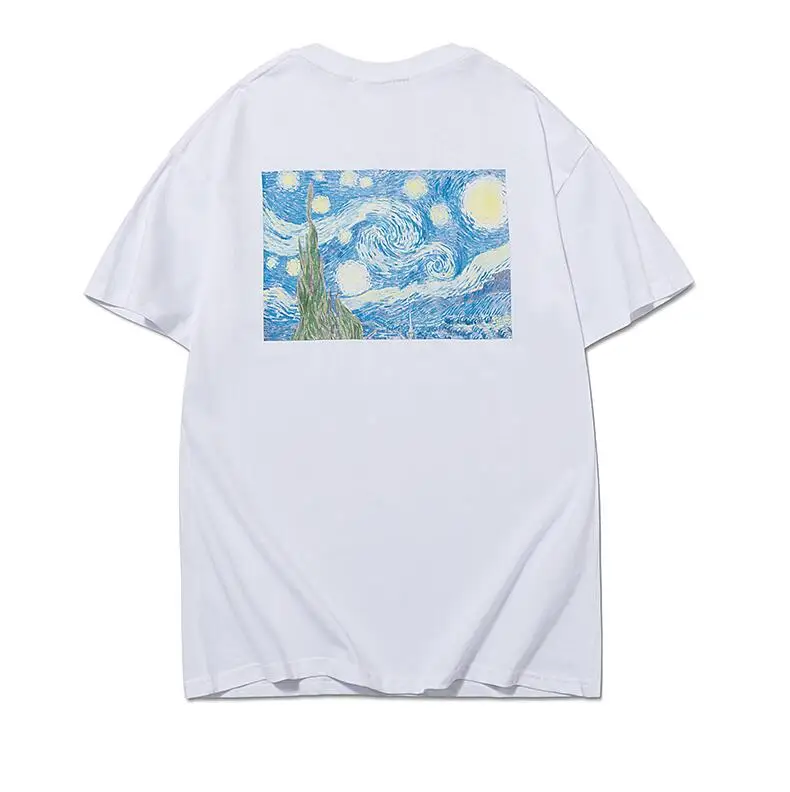 

New European and American fashion brand Van Gogh starry sky printing couple casual short T-shirt