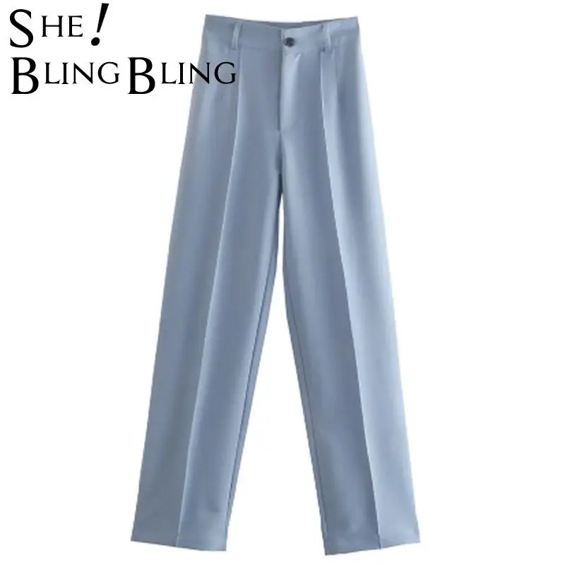 

FAKUNTN SheBlingBling 2021 ZA Women Pant Traf Casual High Waist Chic Office Ladies Female Elegant Beige Straight Suit Pants
