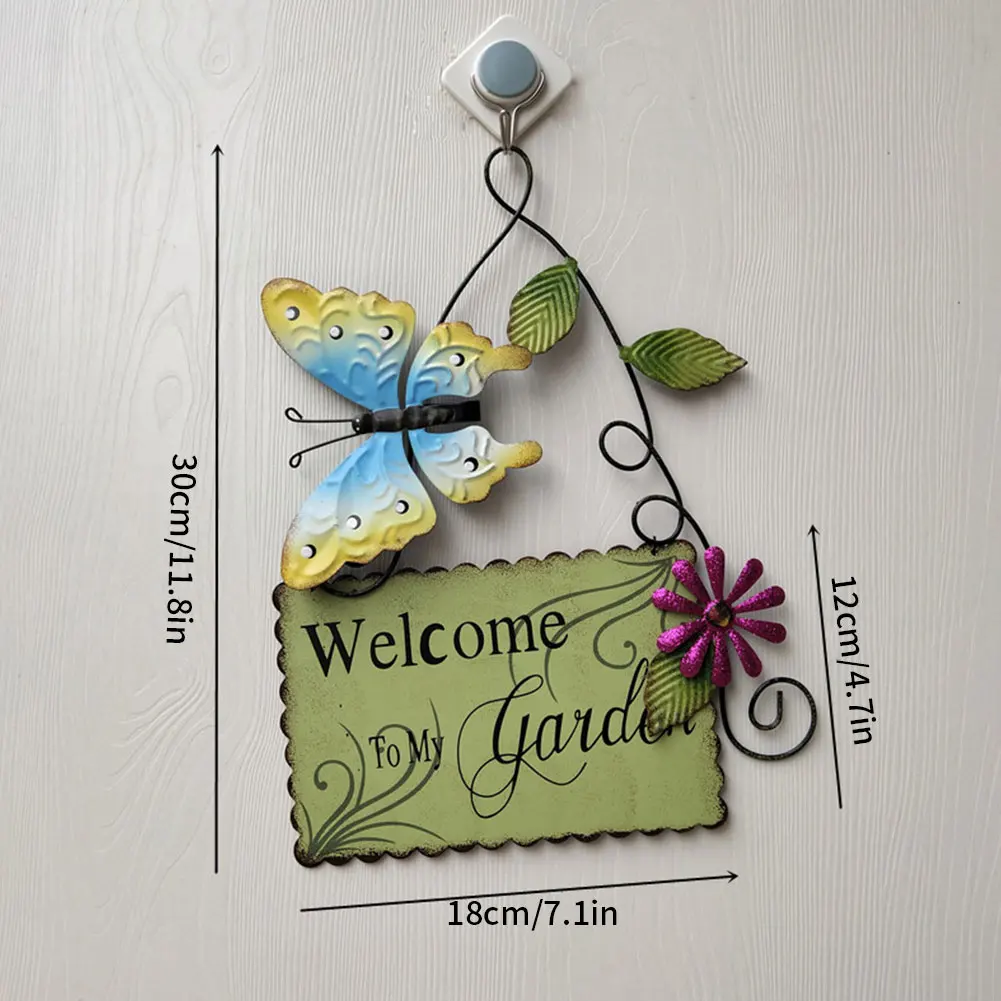 

Butterfly Decor Hanging Signs Welcome Door Fence Sign Hanging Plaque Flower Welcome Family Gift Tags Garden Home Wall Decoration
