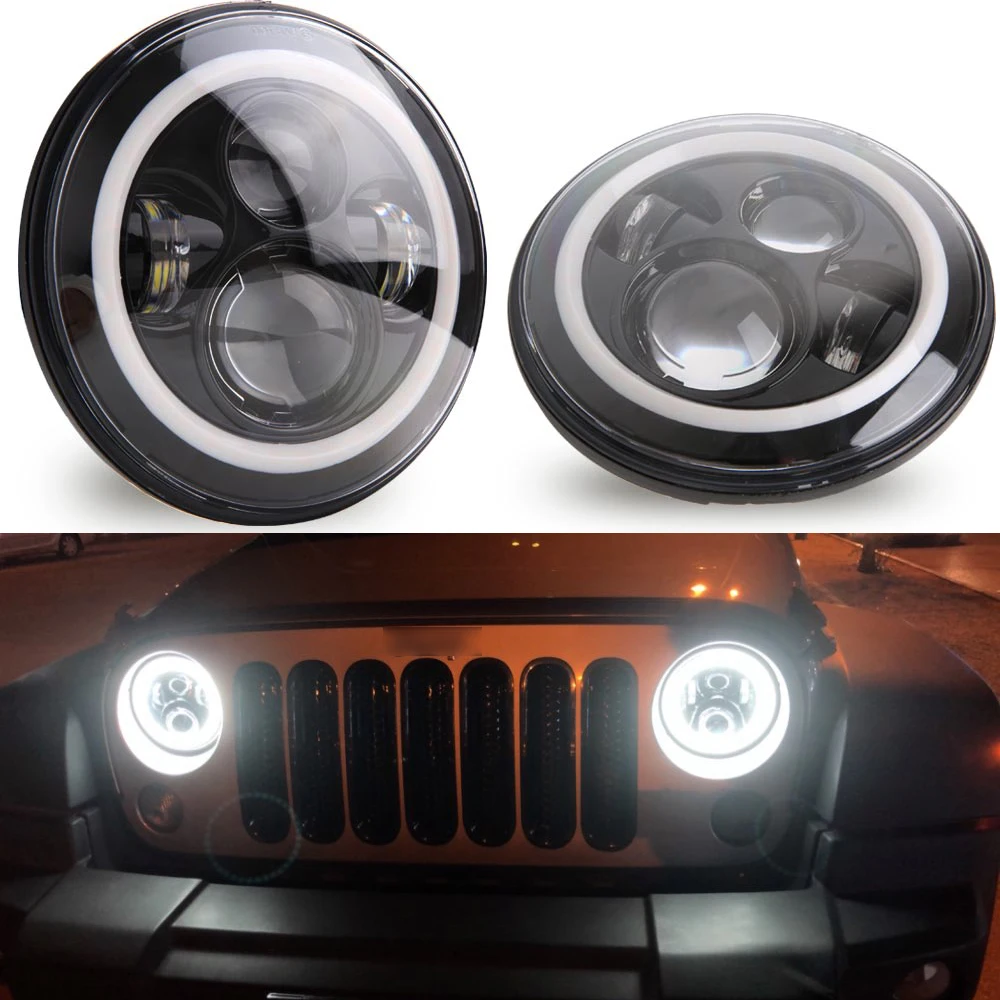 PMFC 2Psc 7 дюймовый светодиодный передние фары H4 с гало кольца янтарные Ангельские