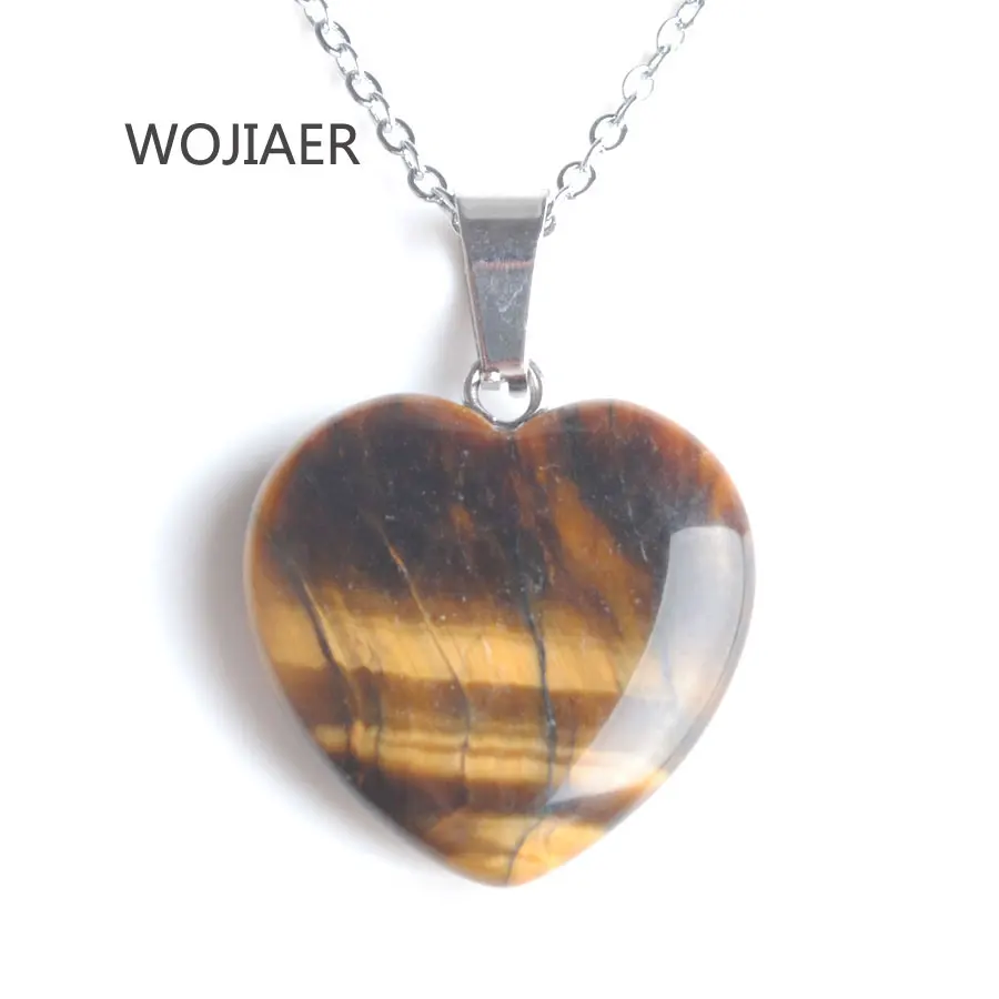 

WOJIAER Pretty Stylish Natural Tiger s Eye Gem Stone Heart Pendant Stone 20x6mm Energy Handmade Jewelry 1PCS ZM0471