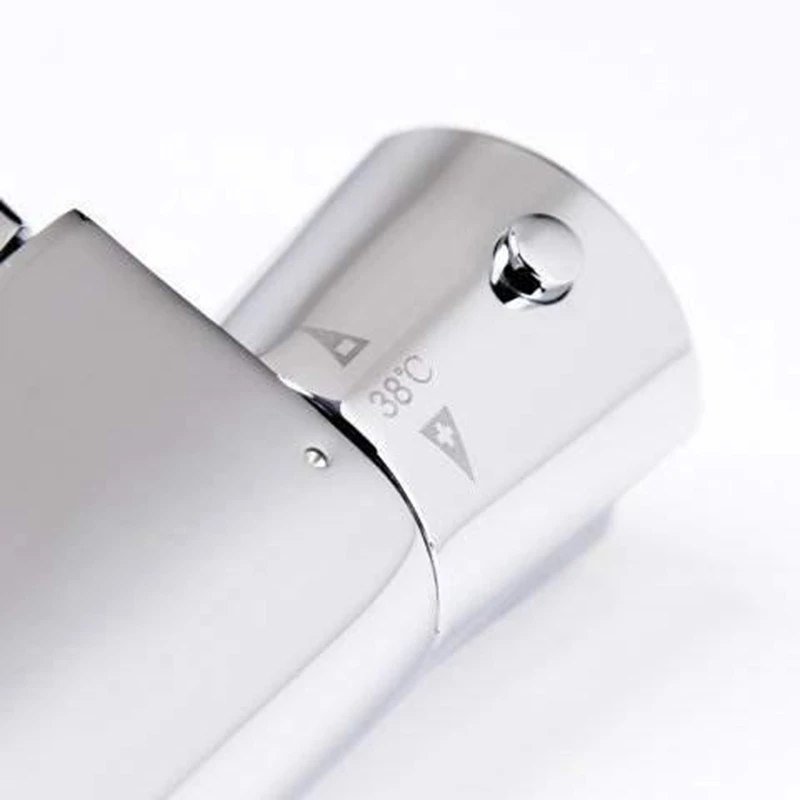 

Locus Modern Thermostatic Chrome Round Bar Mixer Shower Valve Outlet Tap Simple Diverter Valve Safety Faucet