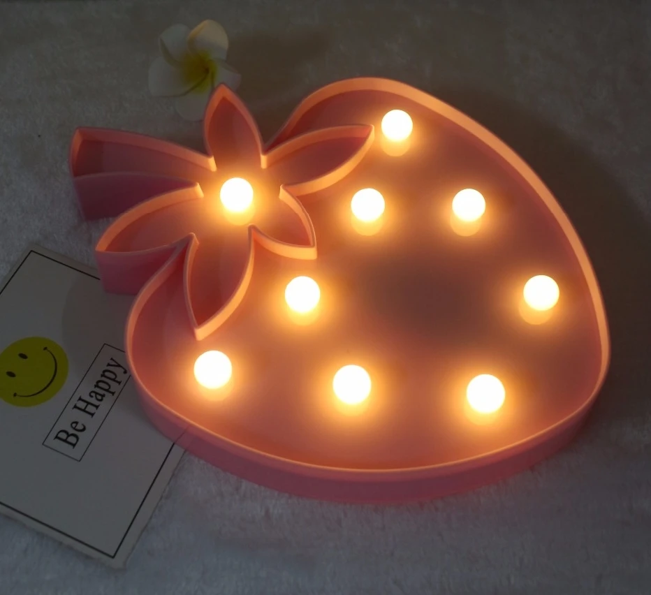 

Lovely Pink Strawberry Led Letter Sign Night Light Indoor Wall Lamp For Kids Living Room Party Wedding Decor
