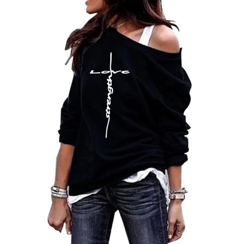 

Hoodies For Women Love Letters Print Round Neck Shoulder Hoodies Women Sweatshirt Femmes Sweatshirts Pockets Youth Cotton Frauen