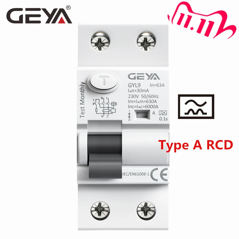 Geya tipo um Interruptor de Corrente Residual Elcb Polo 40a 63a 30ma 100ma 300ma Rccb Rcd ac 2