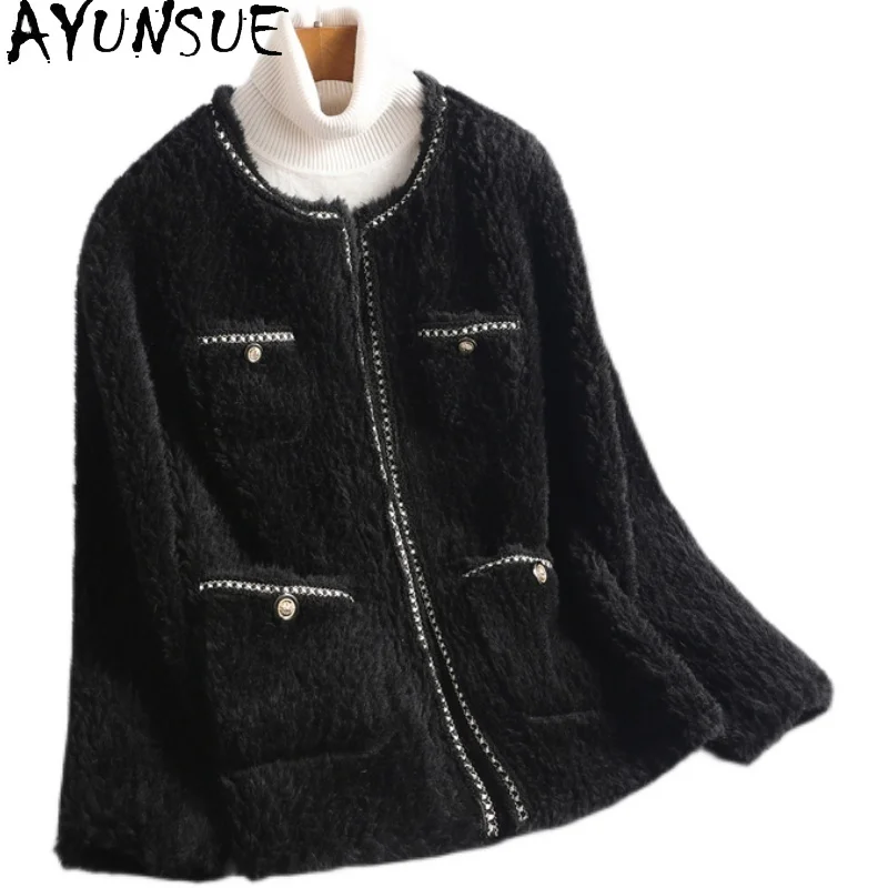 

100% Real Wool Jacket Women Autumn Winter Ladies Elegant Sheep Shearling Coat Female Fur Coats Manteau Femme Gxy482