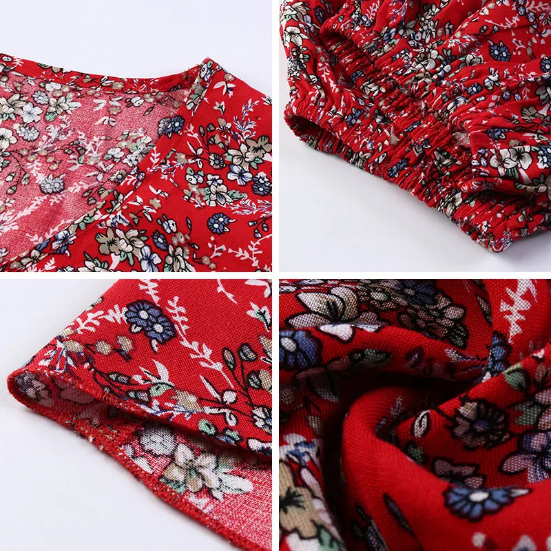 

Women's 2021 New Casual Summer Print Vacation Dress Ladies V-neck Half Sleeve High Waist Knee-length Dress