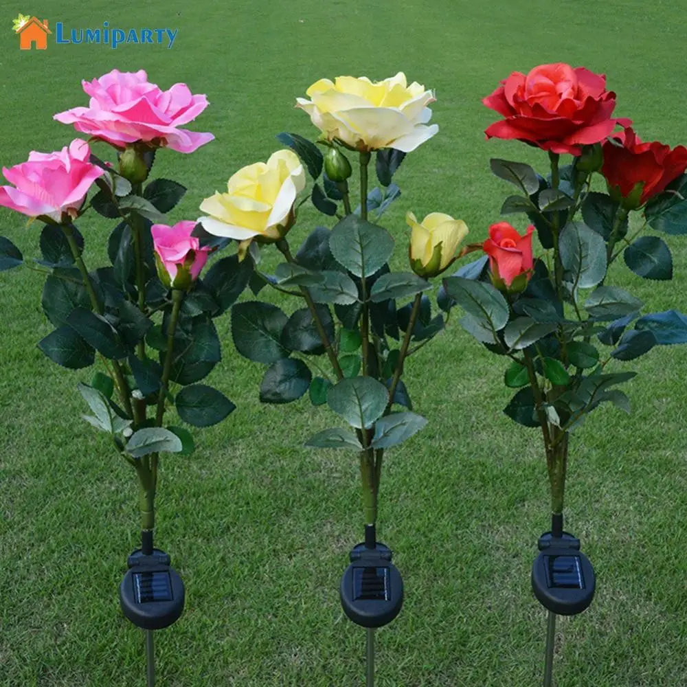 Lumiparty Simulation Rose Flower Solar LED Light Garden Yard Lawn Night Lamp Landscape Garden Home Decoration Flowers Lights