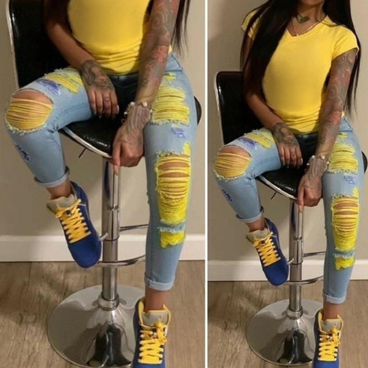 

2020 Women Pants Fashion Jeans Female Street Slim Casual Hole Pants Lady Ankle-Length Trousers Hot 2020
