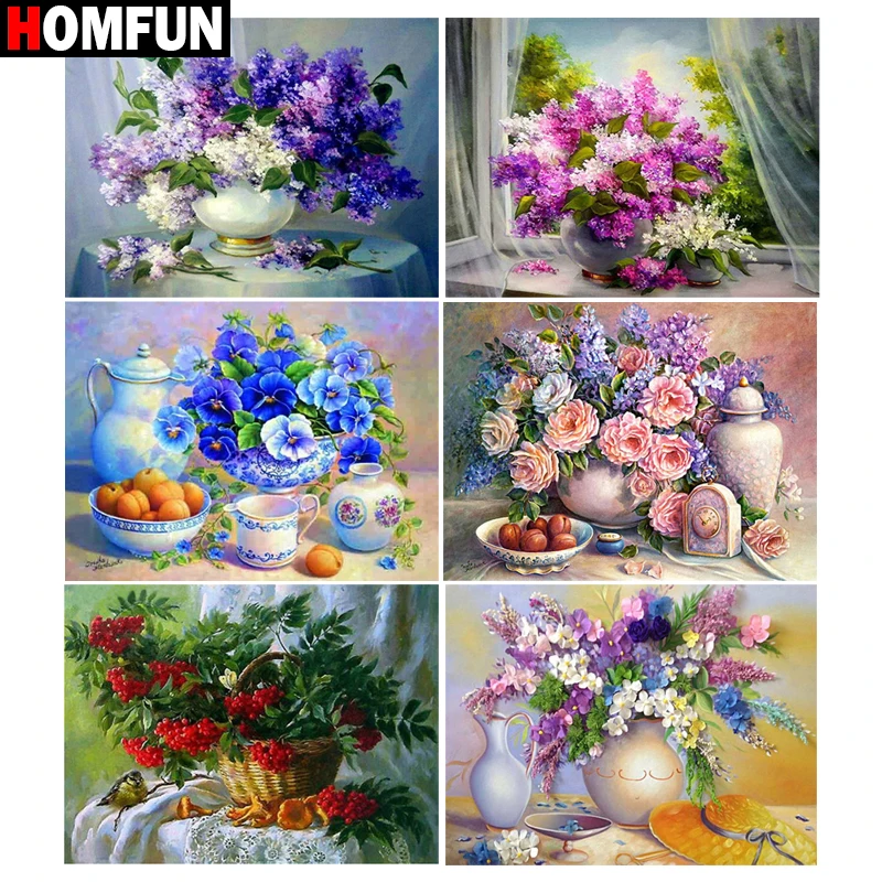 

HOMFUN 5D Diy Diamond Painting Cross Stitch "Colored Flower vase scenery" Home Decor Full Rhinestones Inlay Diamond Embroidery