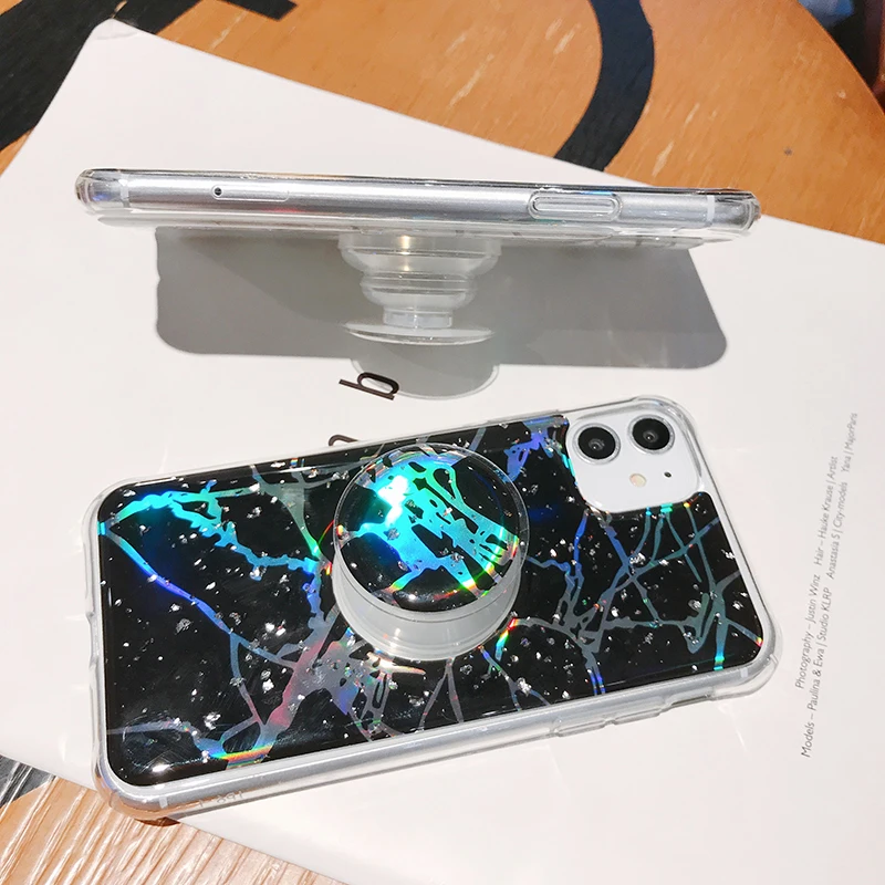 Блестящий блестящий чехол для iPhone 11 Pro Max XS XR X 6s 6 7 8 Plus Тонкий с подставкой