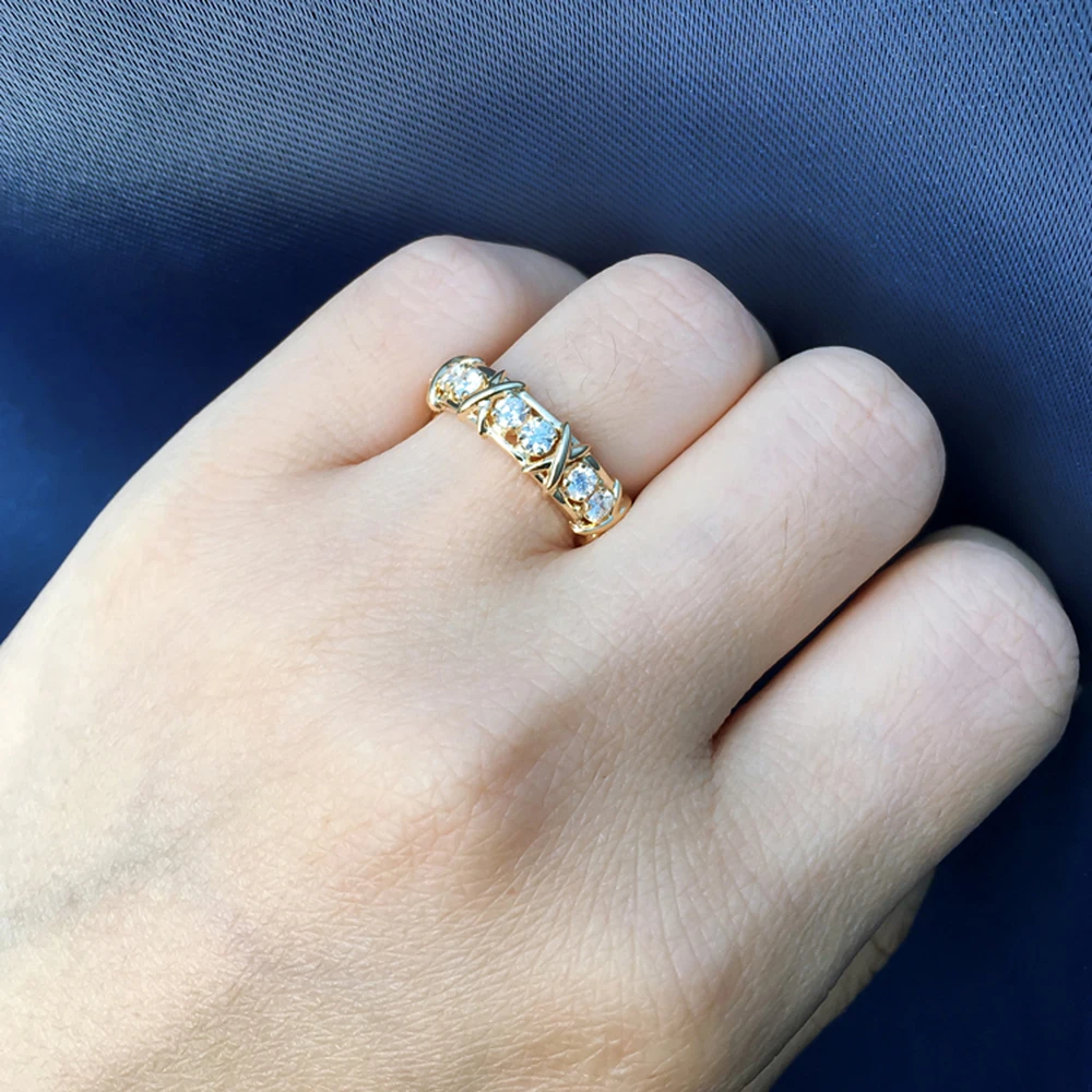 

Classic 925 Sterling Silver Band Ring Jewelry Brand natural Tanzanite Stone Yellow Gold Cross Eternal Wedding Rings for Women