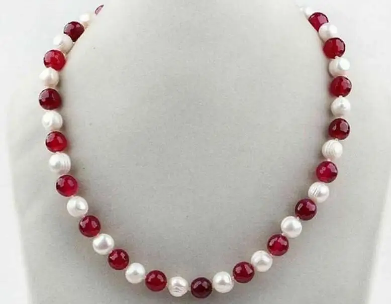 

New Beautiful 7-8mm Natural White Akoya Pearl & Green Jade Necklace 18"