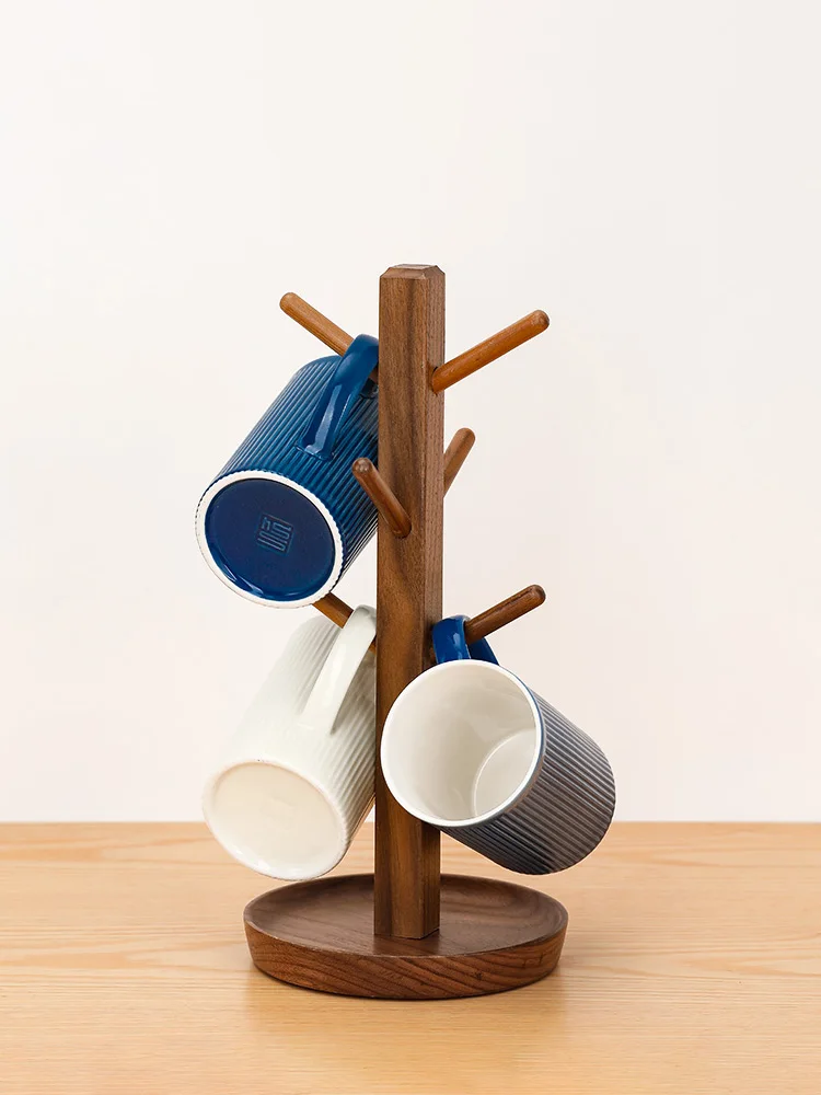 

6 Hooks Mug Holder Wooden Cup Holder Mug Holder Rack Holder Tea Coffee Cup Mug Hooks Hanging Display Drinkware Shelf