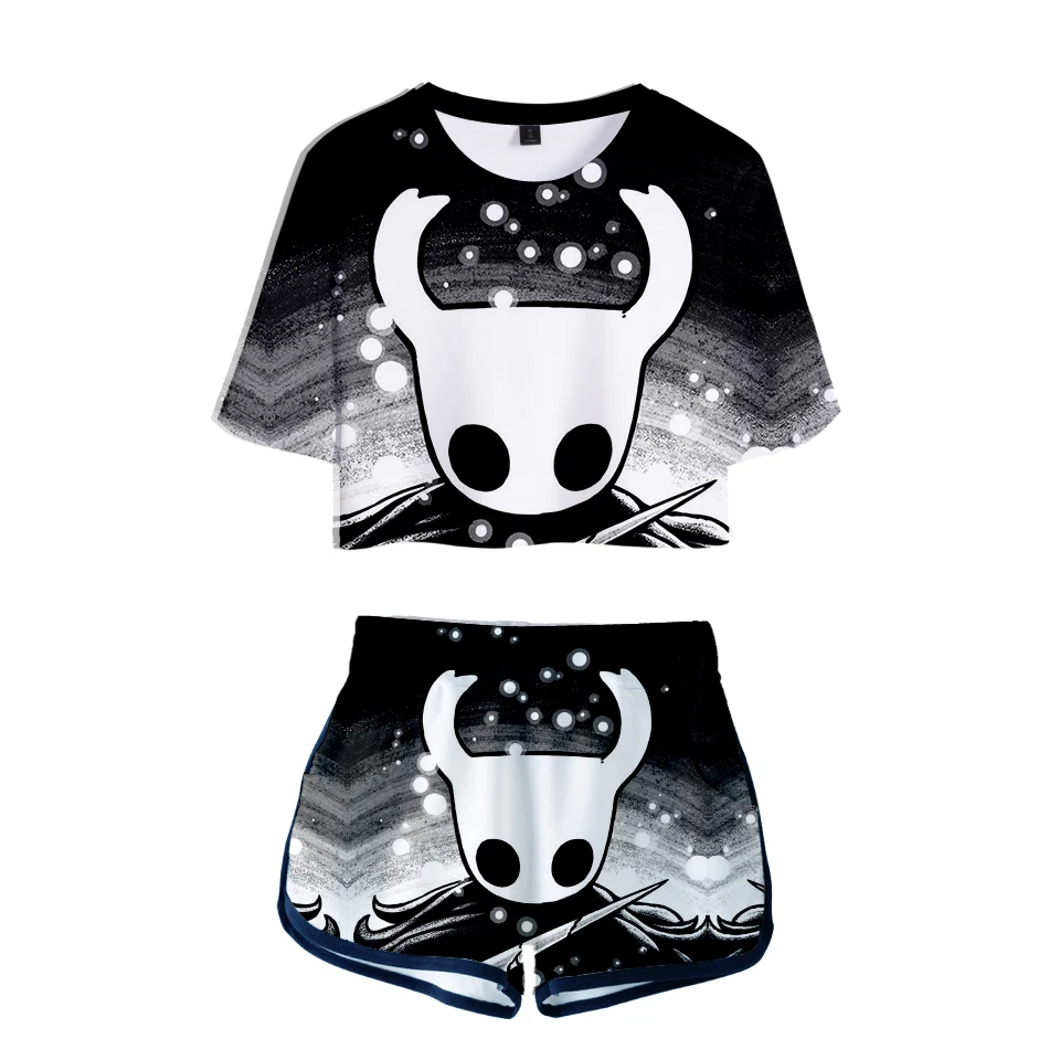 

Popular Game 3D Print Hollow Knight Womens Two Piece Sets Fashion Summer Short sleeve suit Cute Girls Tops+Shorts Streetwear