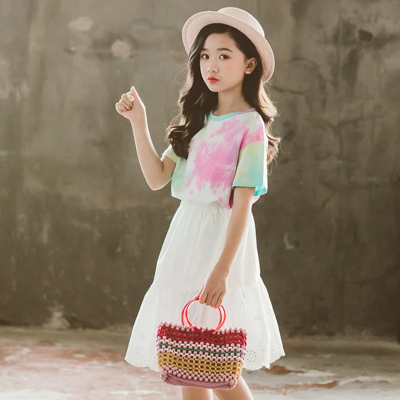 Летняя модная футболка из хлопка для девочек подростков 4 6 8 10 12 14 16 лет с принтом