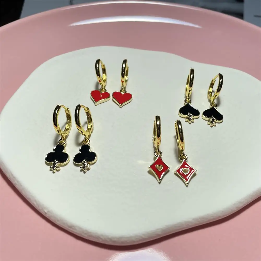

New Trendy Poker Earrings For Women Enamel Heart Hoop Earrings Party Gothic Ear Ring Vintage Female Jewelty Gift