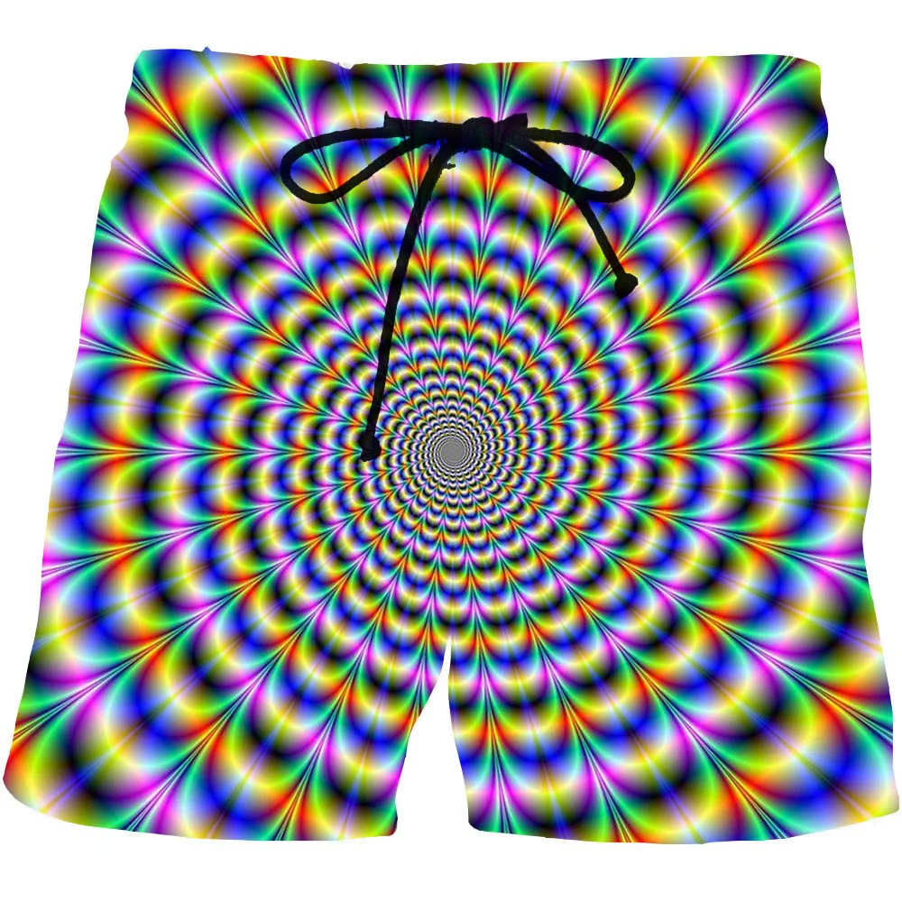 

2021 NEW Fashion Casual Shorts Men Beach Trunks Colorful Cellular Swirl 3D Print Geometry Boy Drawstring Fitness Board Shorts