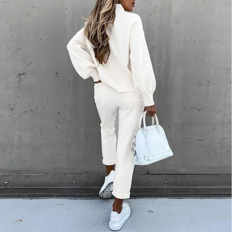 

Women's Tracksuit Two Piece Set Pocket Drawstring Long Sleeve Sweatshirt Elastic Pants Suits 2021 Spring Autumn Sport Ladies Set