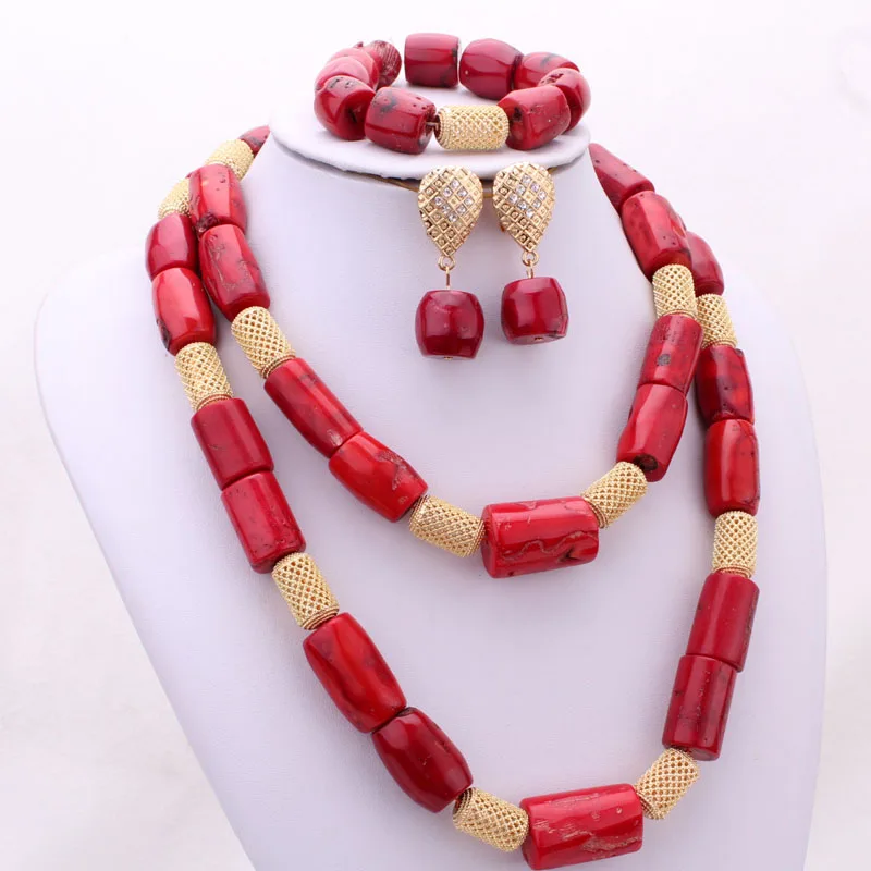 

Dudo African Wine Original Red Coral Beads Bridal Set 3Pieces