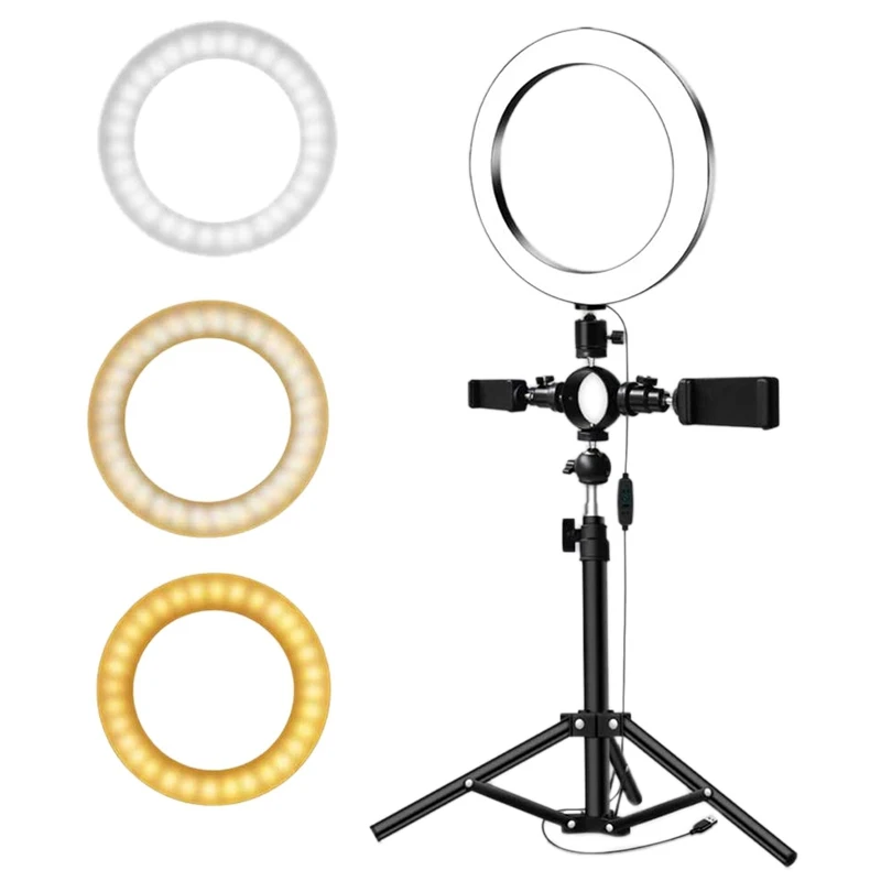 

8-Inch LED Ring Light Tripod with Dual Phone Holders Maximum to 1.2M for Video Recording YouTube Tik Tok