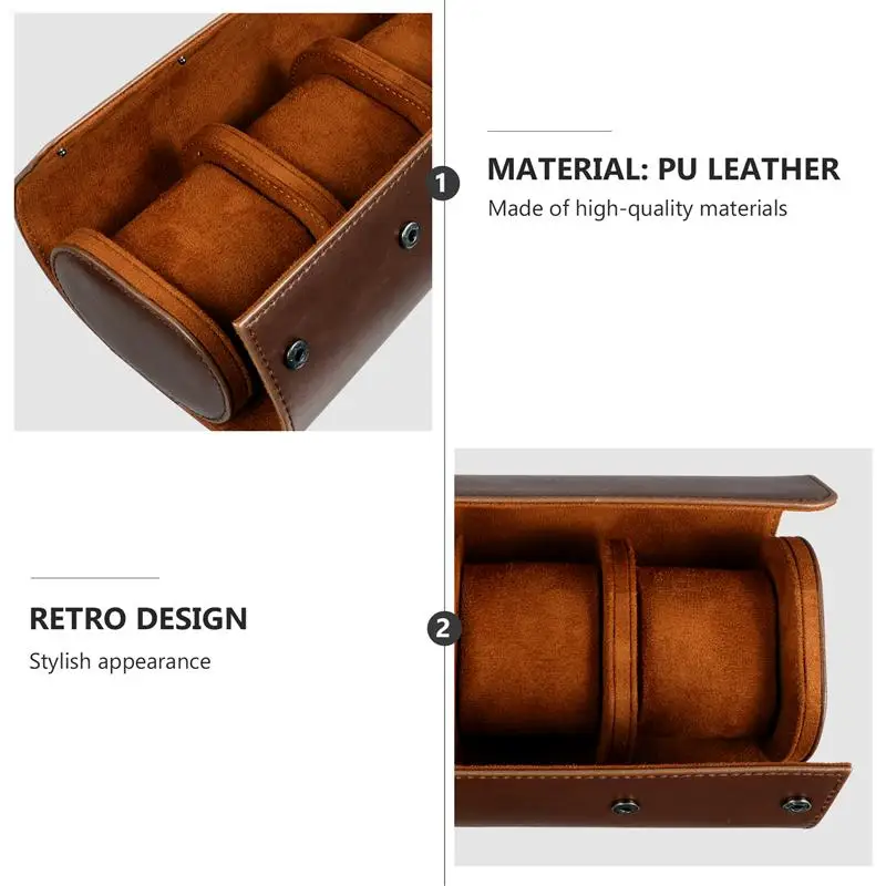 1Pc 3 Slots Portable Watch Box Round Watch Organizer Elastic PU Watch Case