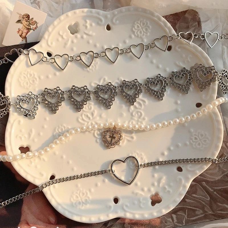

New Vintage Heart Chain Choker Necklace For Women collar Goth Necklaces Aesthetic Boho Jewelry Gift Jewellery