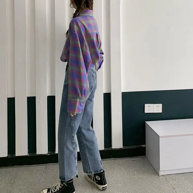 

2020 new spring & Autumn daddy pants high waist jeans women's straight tube loose Korean students show slim and versatile pants