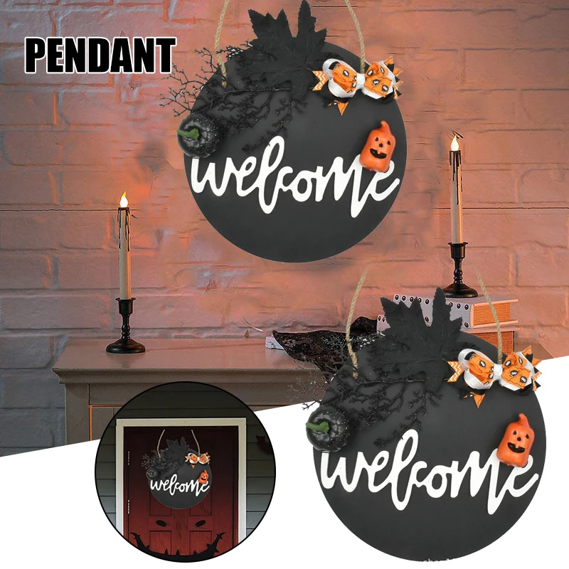 

Newly Wooden Welcome Sign Creative Halloween Theme Wreath Holiday Decorative Props for Home Farmhouse Garden