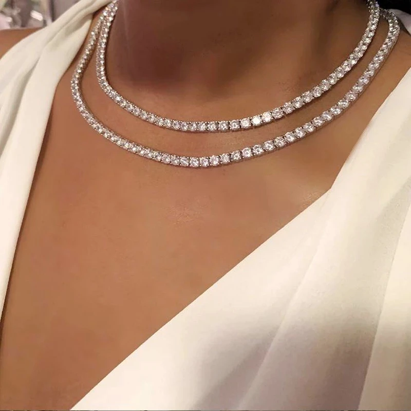 

New Arrived Hip Hop Iced Out Sparking Bling 5A Cz Tennis Choker Necklaces For Women Luxury Dainty Wedding Jewelry Gifts 15" 16"