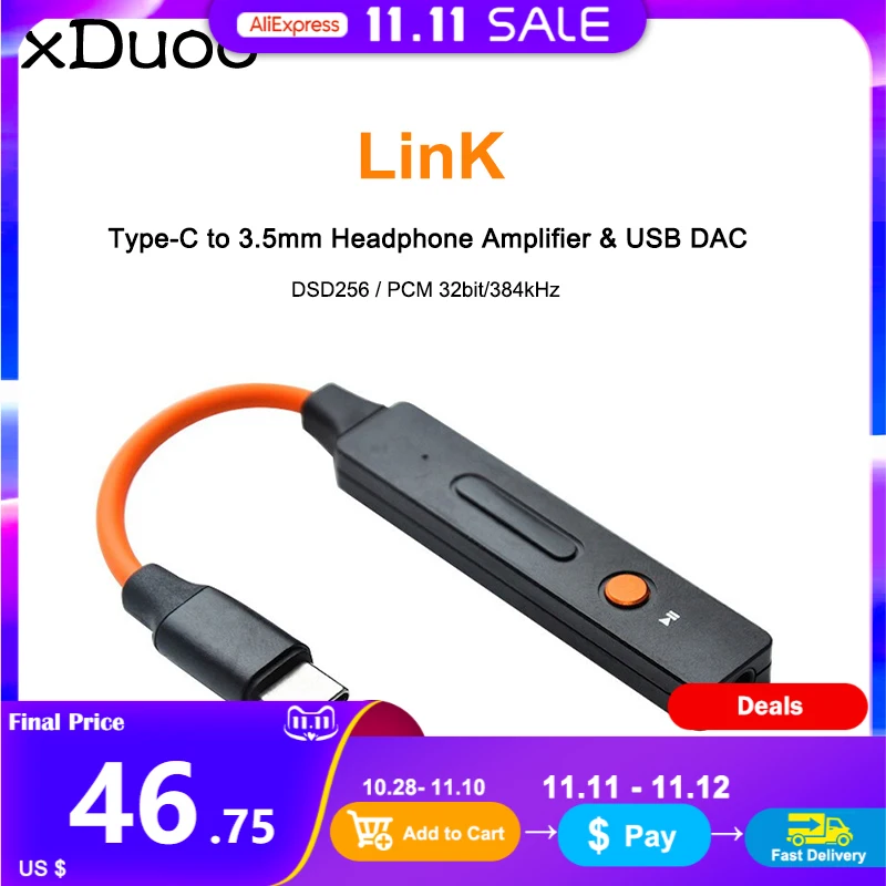 

Усилитель для наушников Xduoo Link, ESS9118EC, Тип C, 3,5 мм, усилитель для наушников AMP, USB, DAC, поддержка DSD256, PCM, 32 бит/384 кГц, для Android/ПК