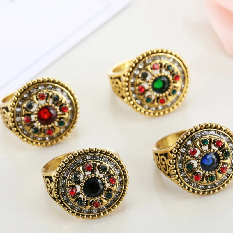 Винтажные хрустальные цветы кольцо античное золото цвет турецкие металлические