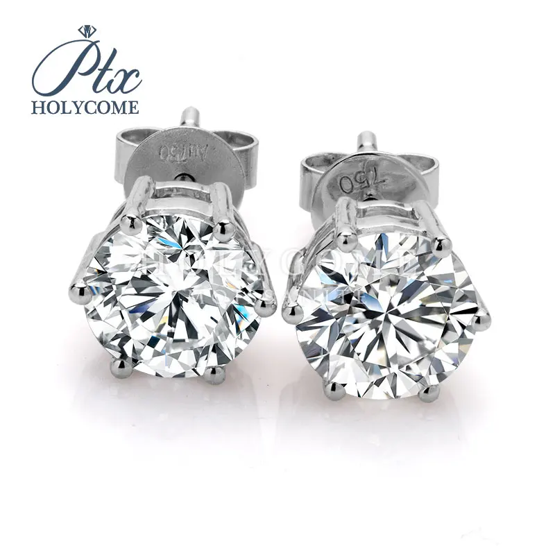 

925 Sterling Silver Six Claws Moissanite Stud Earrings 6.5mm DEF VVS1 Professional Moissanite Manufacturer Supplier Wholesale