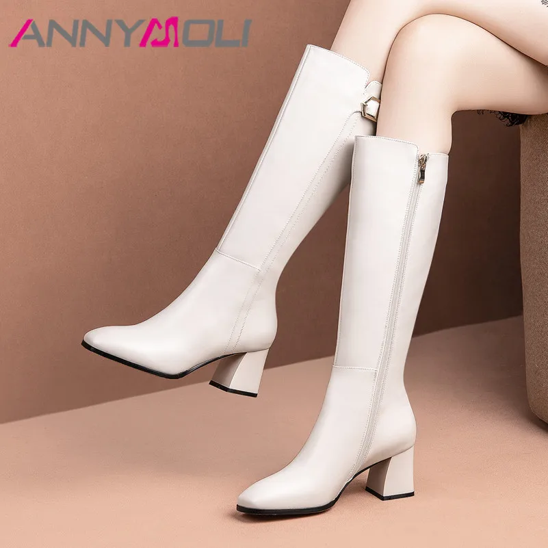 

Женские сапоги до колена на молнии, из натуральной кожи, с пряжкой