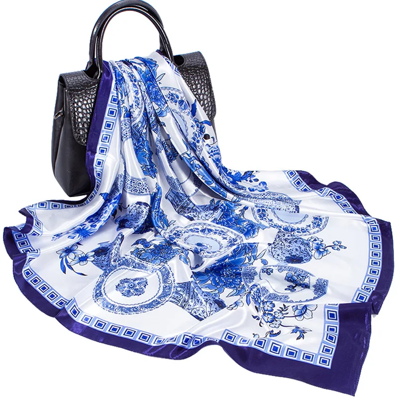 

Модный имитирующий шелковый шарф, бандана в китайском стиле, китайская шаль с цветочным принтом, хиджаб, шарфы для головы для женщин, 35 "* 35"